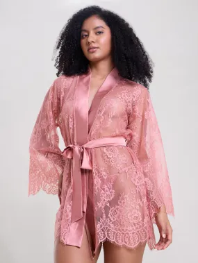 Mysthelle BLUSH PINK LACE ROBE WITH THONG