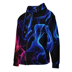 Neon Blue and Red Flames Zip Hoodie