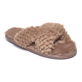 Nicki - Waffle Faux Fur Crossover Slipper Slider - Gingerbread