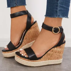 Open Toe Platform Slingback Wedge Ankle Strap Sandals