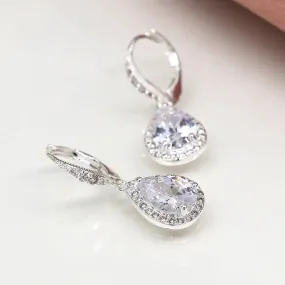 POM Silver Plated Elegant Crystal Teardrop Earrings