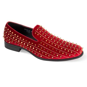 Red and gold men's vintage spikes shoes red loafer slip on tuxedo dress shoes