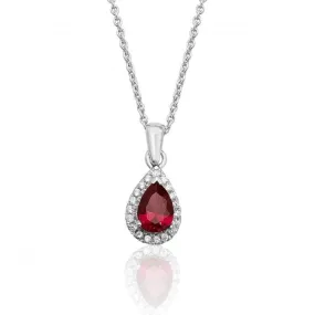 Silver & Co Red Cubic Zirconia Pear Pendant with Halo Design - SPG0015RU