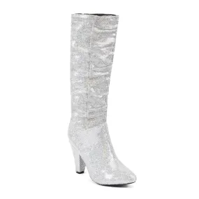 Silver Sequin Slouch Long Boots