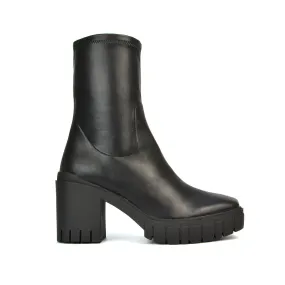 Storm Platform Sock Ankle Boots With A Block High Heel in Black PU