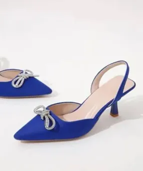 Stylish Blue Velvet Solid Heels For Women