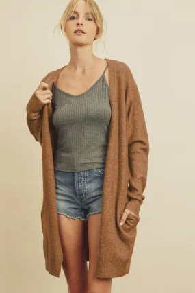 Toffee Soft Knit Open Front Cardigan - ALL SALES FINAL