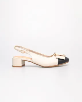 Tomaz YX184 Ladies Metallic Buckle Slingbacks (Cream/Black)