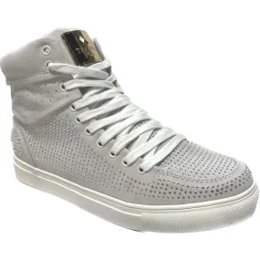 Travel Fox Men's Silver High Top Rhinstone Leather Sneakers 9220-65