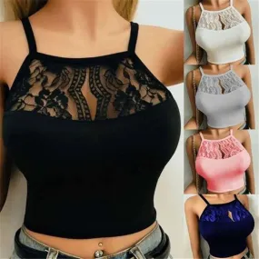 Uniwim Sexy Lace Floral  Spaghetti Crop Tops For Women Summer Girl Fitness Hollow Out Tank Top Kawaii Camis Top Female 2024