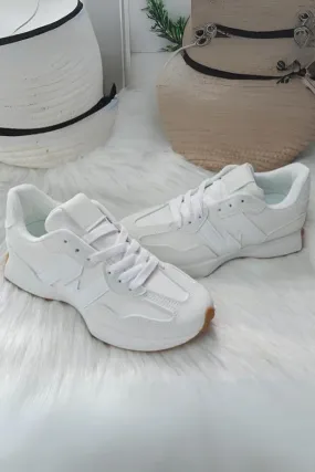 WHITE CHUNKY DESIGNER LACE UP SNEAKERS TRAINERS