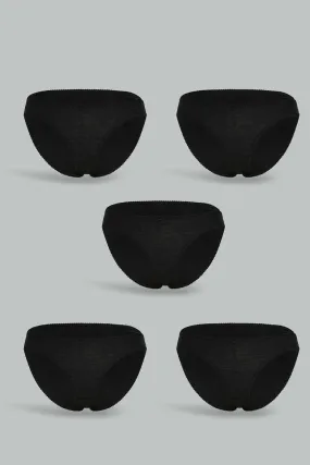 Women Black Bikini Briefs Set (Pack of 5)