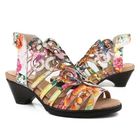 Women summer peep toe flower hollow slingback chunky sandals