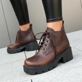 Women's Lace-Up Block Heel Platform Ankle Boots