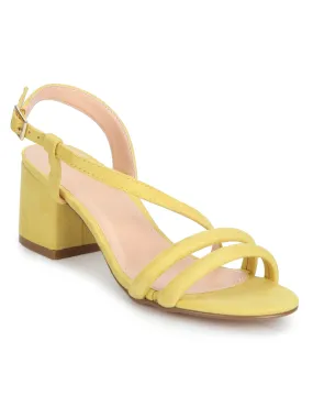 Yellow Micro Double Strap Low Block Heels